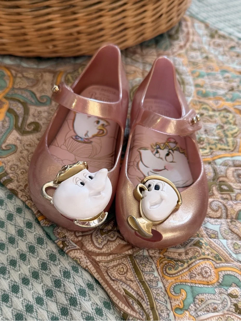 Mini Melissa Toddler Girl's Beauty & Beast Rose Gold Maryjane Shoes Size 7  Mini
